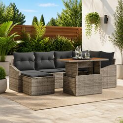 Garden Sofa Set 7pcs Outdoor Lounge Furniture Grey Poly Rattan Modular Seating