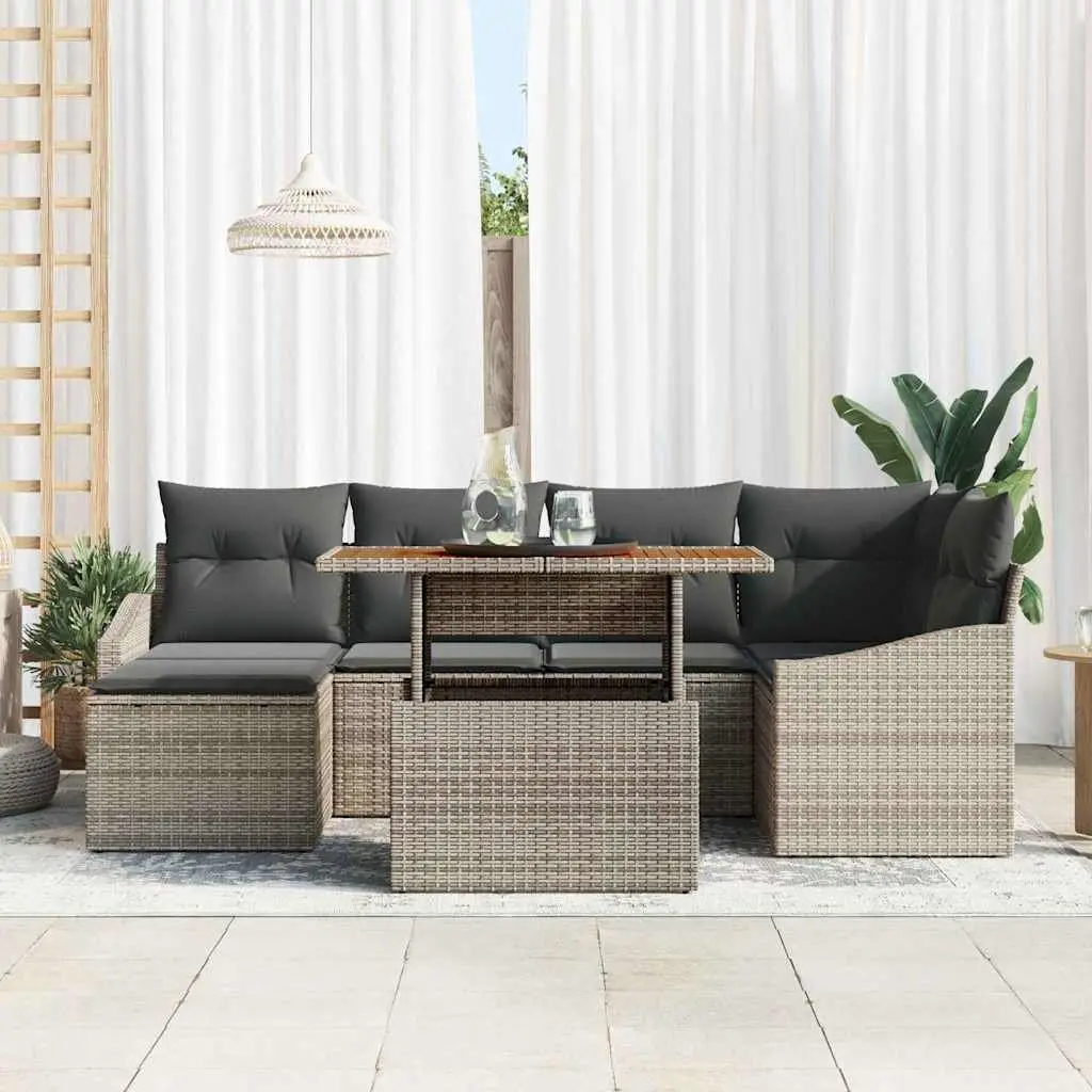 Garden Sofa Set 7 Piece Modular Outdoor Lounge Furniture Grey Poly Rattan with Storage Compartments