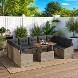 Garden Sofa Set 10 Piece Outdoor Furniture Modular Sectional with Storage Grey