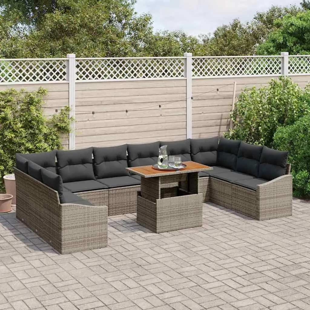 Garden Sofa Set 11 Pieces Grey Outdoor Furniture with Storage Modular Lounge