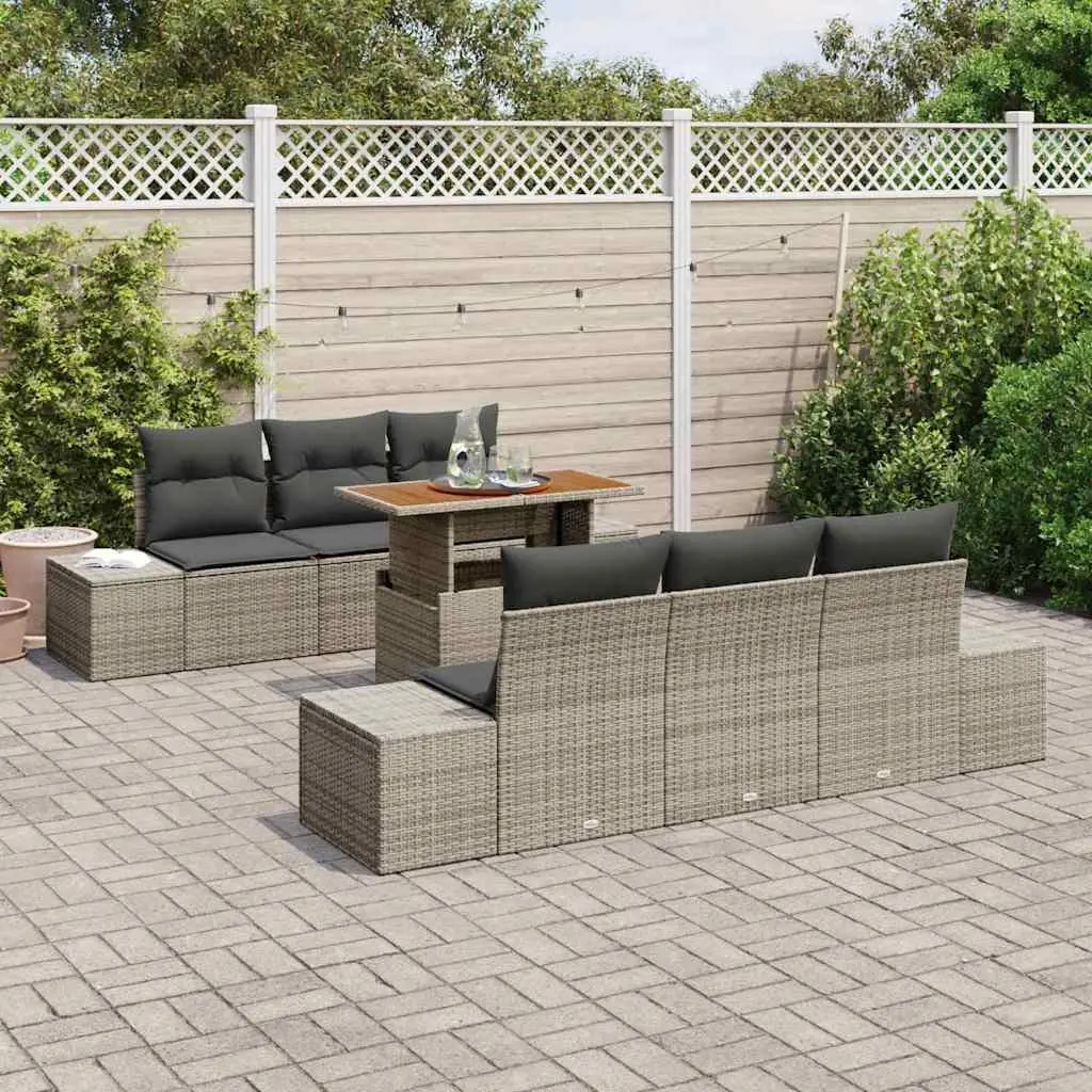 Garden Sofa Set 7 Piece Outdoor Furniture Modular Grey Poly Rattan with Storage