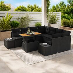 Garden Sofa Set 9pcs Modular Outdoor Furniture Black Poly Rattan with Storage