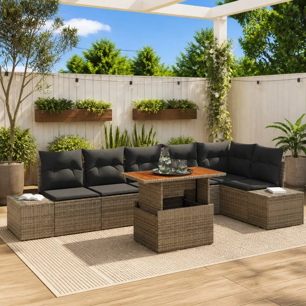 Garden Sofa Set 7 Pieces Modular Outdoor Furniture Grey with Storage