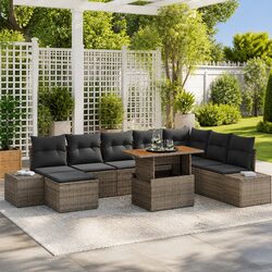 Garden Sofa Set 9 pcs Grey Outdoor Furniture Modular Sectional with Storage