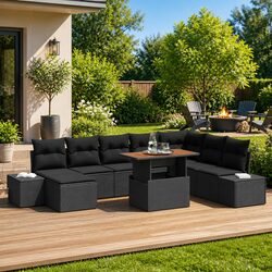 Garden Sofa Set 9 Piece Outdoor Patio Furniture with Storage Black Modular