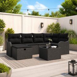Outdoor Garden Sofa Set Modular Black Poly Rattan with Cushion 7 Pieces Patio