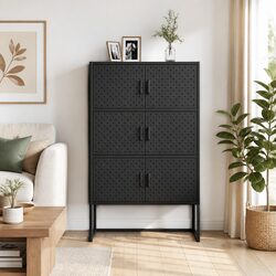 Storage Highboard Cabinet Black 6 Door Shelving Unit Cupboard Display Locker