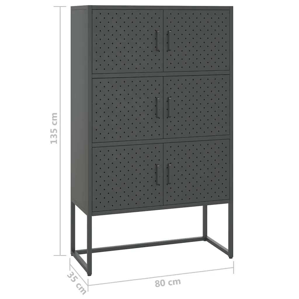 Highboard Storage Cabinet Anthracite 6 Door Display Unit Steel Construction
