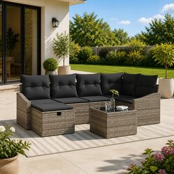 Modular Grey Rattan Outdoor Sofa Set with Storage Compartment