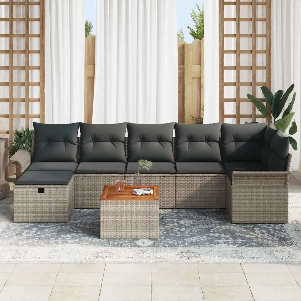 Garden Sofa Set 8 Piece Modular Grey Poly Rattan with Cushions