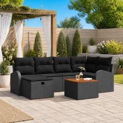 Black Poly Rattan 7-Piece Outdoor Sofa Set for Stylish Living