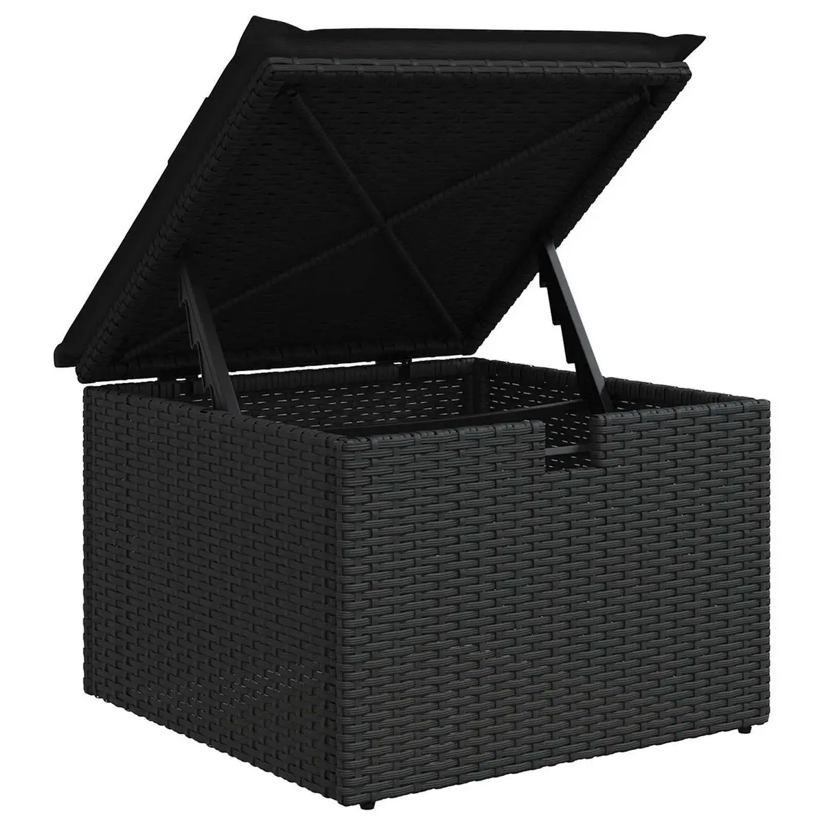 Garden Sofa Set 6 Piece Black Poly Rattan Outdoor Furniture with Storage and Adjustable Table