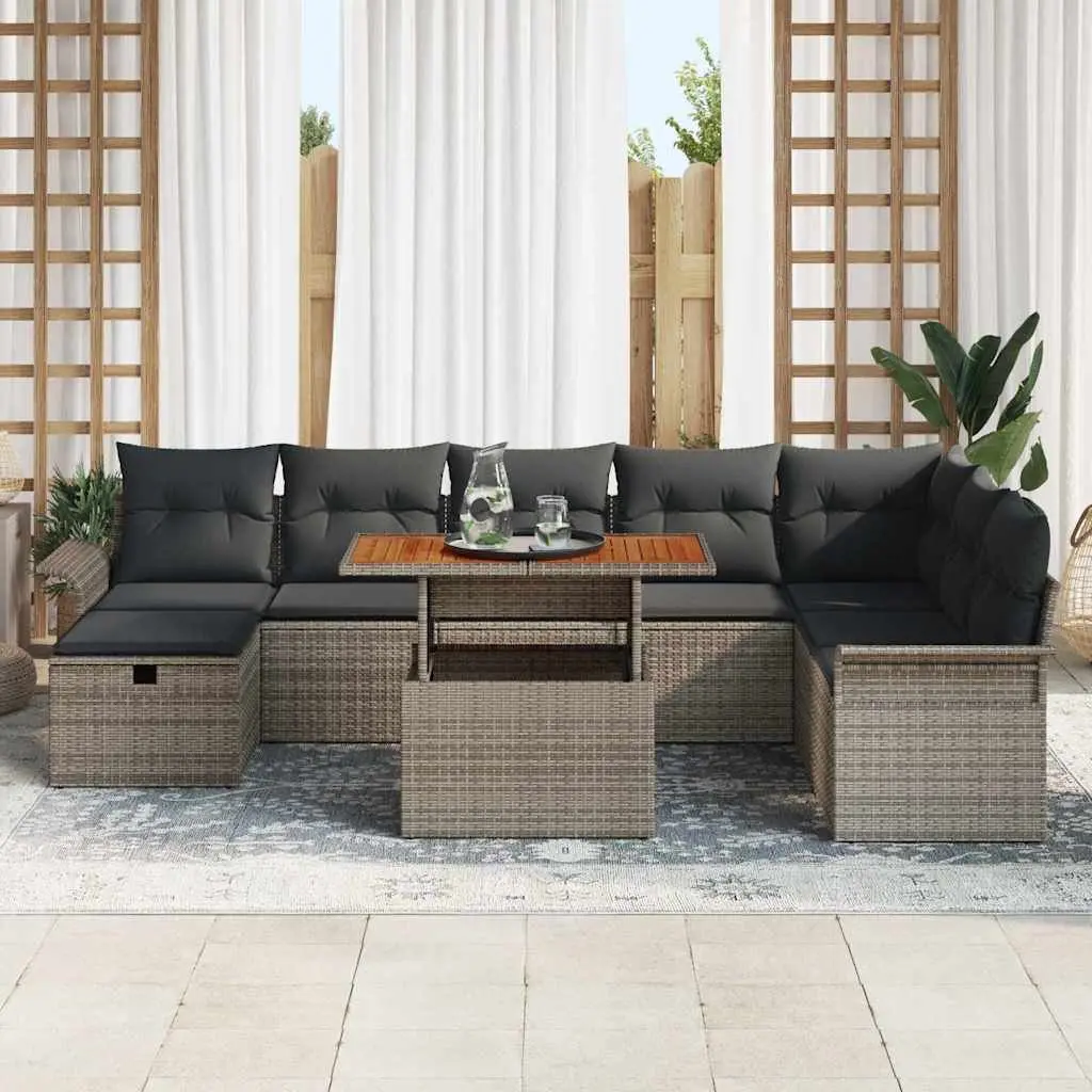 Garden Sofa Set 9 Piece Modular Outdoor Furniture Grey Poly Rattan Adjustable Coffee Table