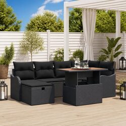 Garden Sofa Set 7 Piece Modular Outdoor Furniture Black Poly Rattan with