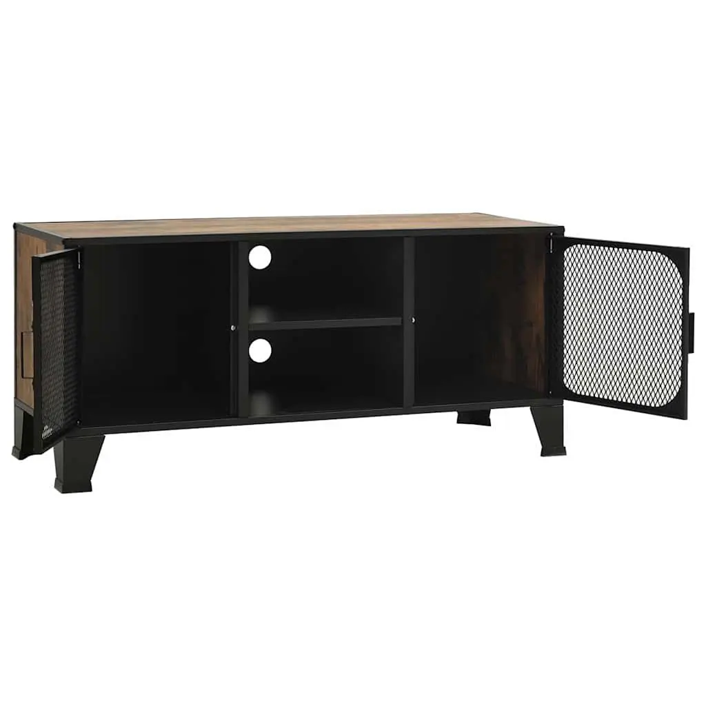 TV Cabinet Rustic Brown 2 Mesh Doors Storage Unit with Shelf for Living Room