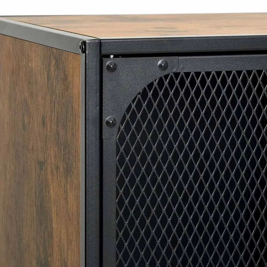 TV Cabinet Rustic Brown 2 Mesh Doors Storage Unit with Shelf for Living Room