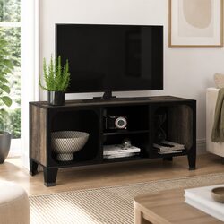 TV Cabinet Grey Storage Unit with Mesh Doors Shelf Industrial Design Living Room