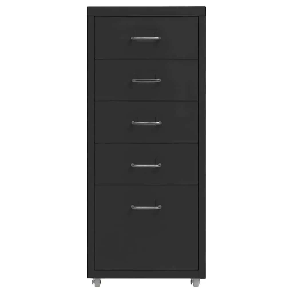 5 Drawer Mobile Filing Cabinet Black Metal Storage Organizer with Wheels
