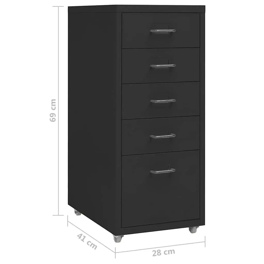 5 Drawer Mobile Filing Cabinet Black Metal Storage Organizer with Wheels