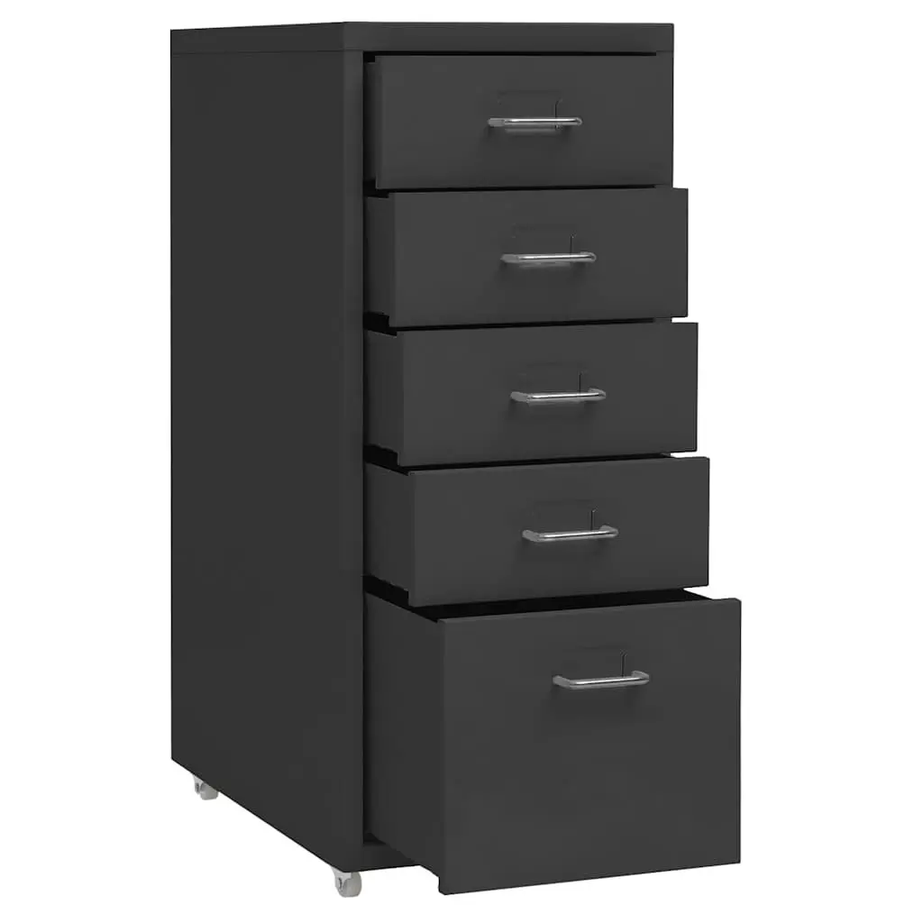 Mobile File Cabinet 5 Drawer Metal Office Storage with Wheels Anthracite