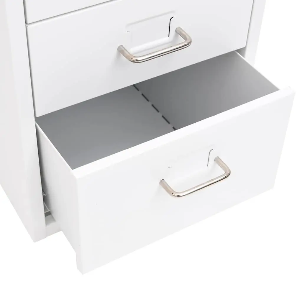 6 Drawer Mobile Filing Cabinet White Metal Organizer with Wheels for Office Storage