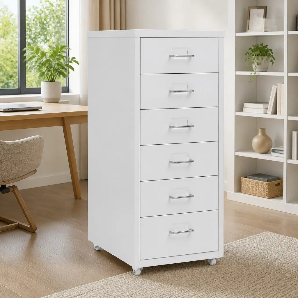 Metal Filing Cabinet Grey 6 Drawer Mobile Organizer with Wheels for Office Storage