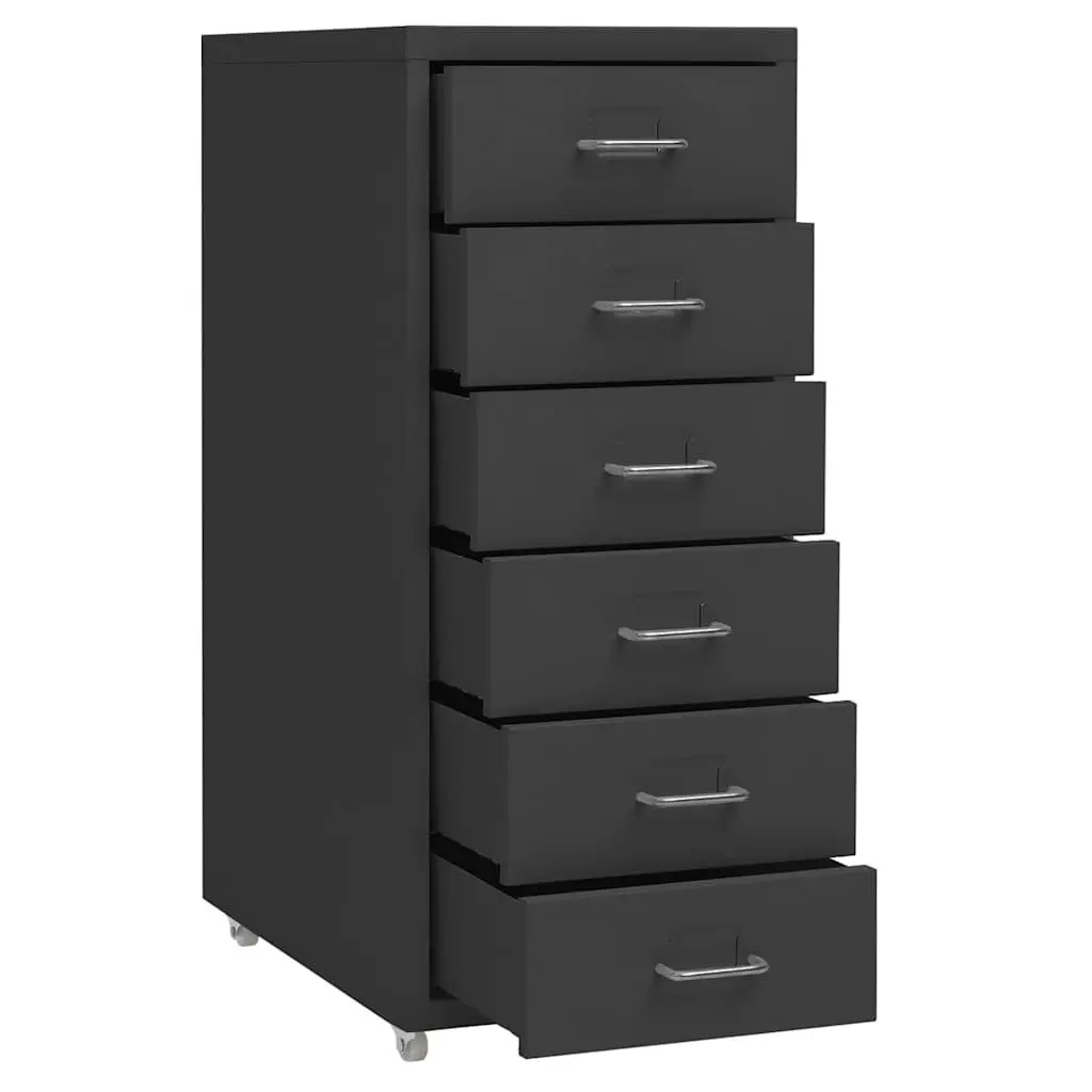 Mobile Filing Cabinet 6 Drawer Metal Storage with Wheels Anthracite