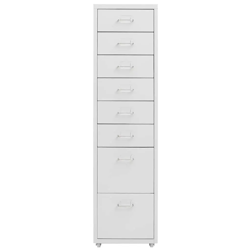Metal Mobile Filing Cabinet with 8 Drawers Grey Office Storage and Wheels