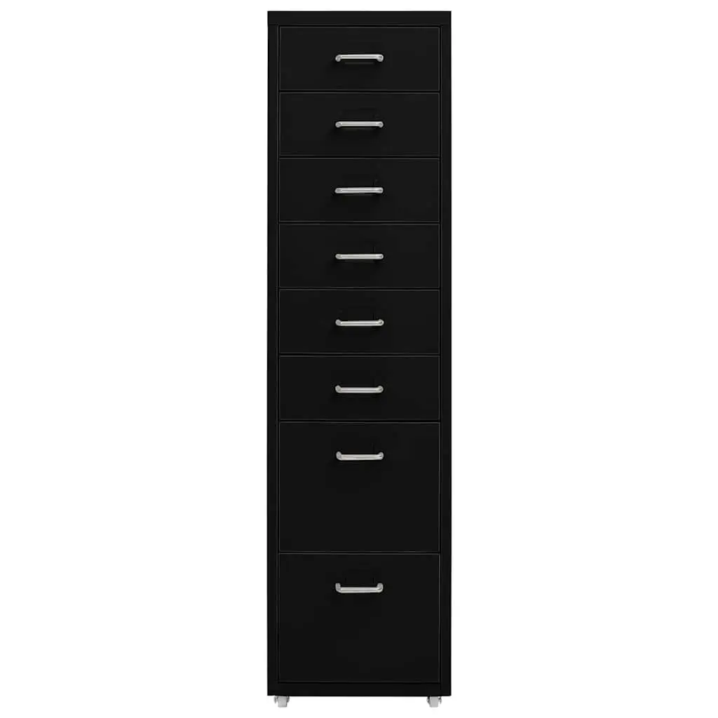 Mobile File Cabinet 8 Drawer Metal Office Storage with Wheels Black 28x41x109cm
