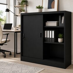 Elevate Your Workspace with a Stylish Black Steel Storage Cabinet