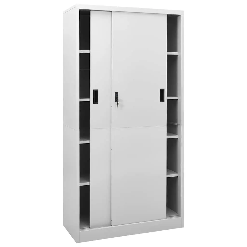 Office Storage Cabinet 90x40x180cm Sliding Door Light Grey Steel Filing Lockers