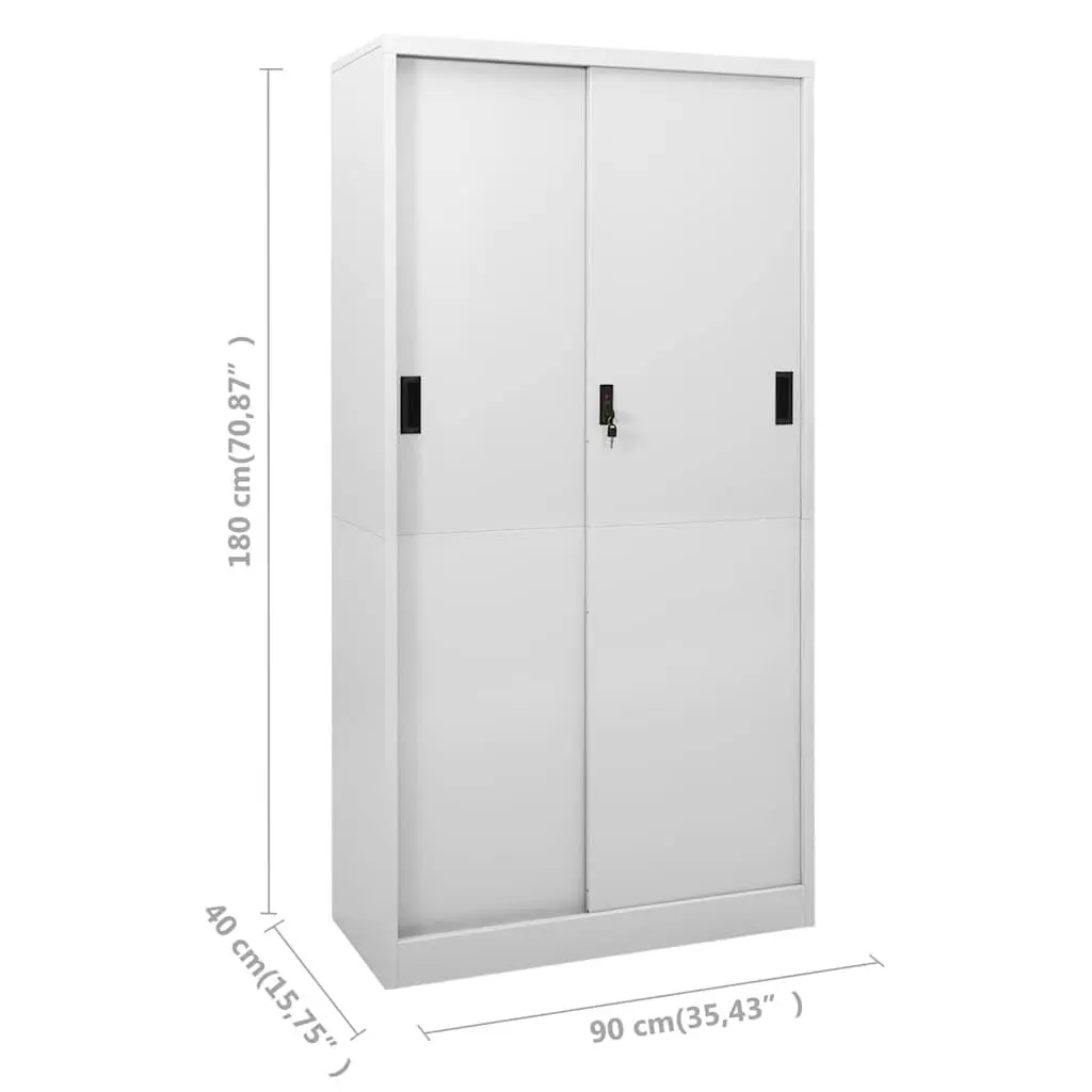 Office Storage Cabinet 90x40x180cm Sliding Door Light Grey Steel Filing Lockers