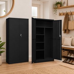 Versatile Black Storage Locker Cabinet with 4 Shelves