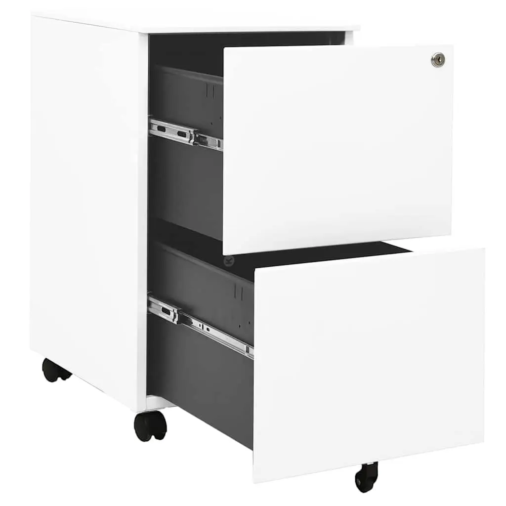 Mobile File Cabinet White Steel 2 Drawer Lockable Office Storage