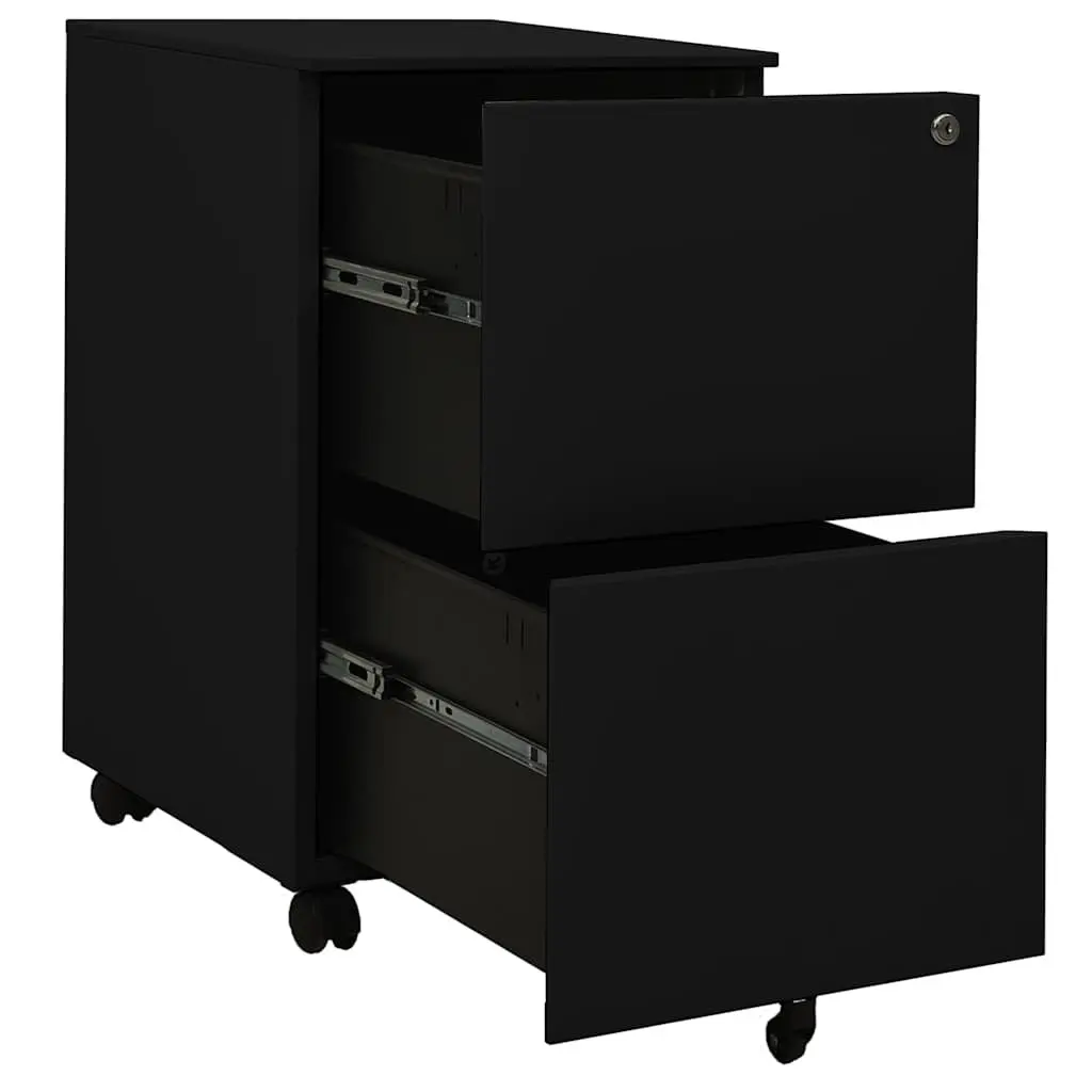 Mobile File Cabinet 2 Drawer Black Steel Organiser with Locks for Secure File Storage