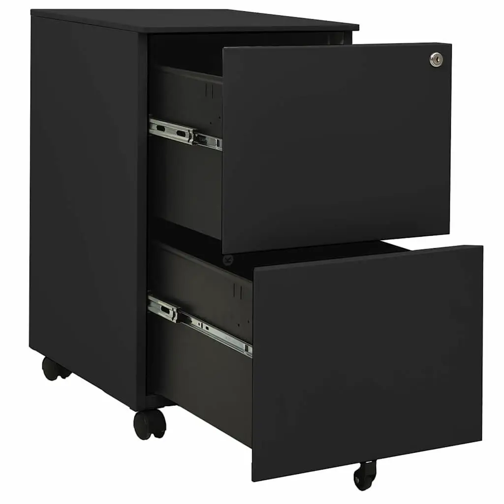 Mobile Filing Cabinet 2 Drawer Compact Steel Storage Anthracite