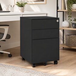 Mobile Filing Cabinet 3 Drawer Steel Office Storage with Locks Anthracite