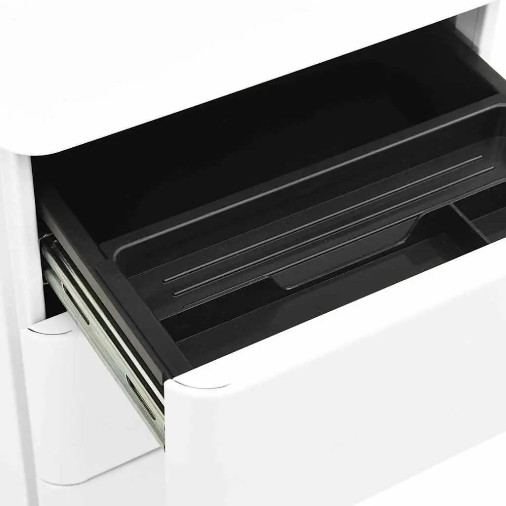 Mobile File Cabinet 3 Drawer White Steel with Lock for Office Storage
