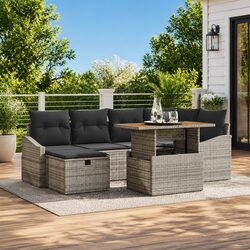 Garden Sofa Set 7 Piece Grey Rattan Outdoor Furniture Modular Lounge Seating