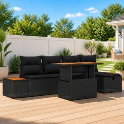 Outdoor Modular Lounge Sofa Set 6 Pieces in Black