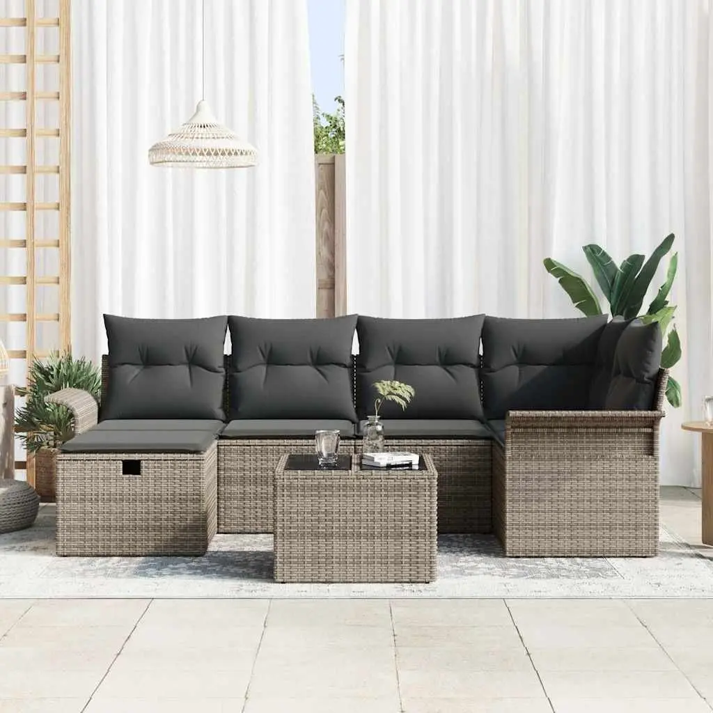 7 Piece Brown Outdoor Sofa Set Poly Rattan Furniture with Cushions and Storage Compartments