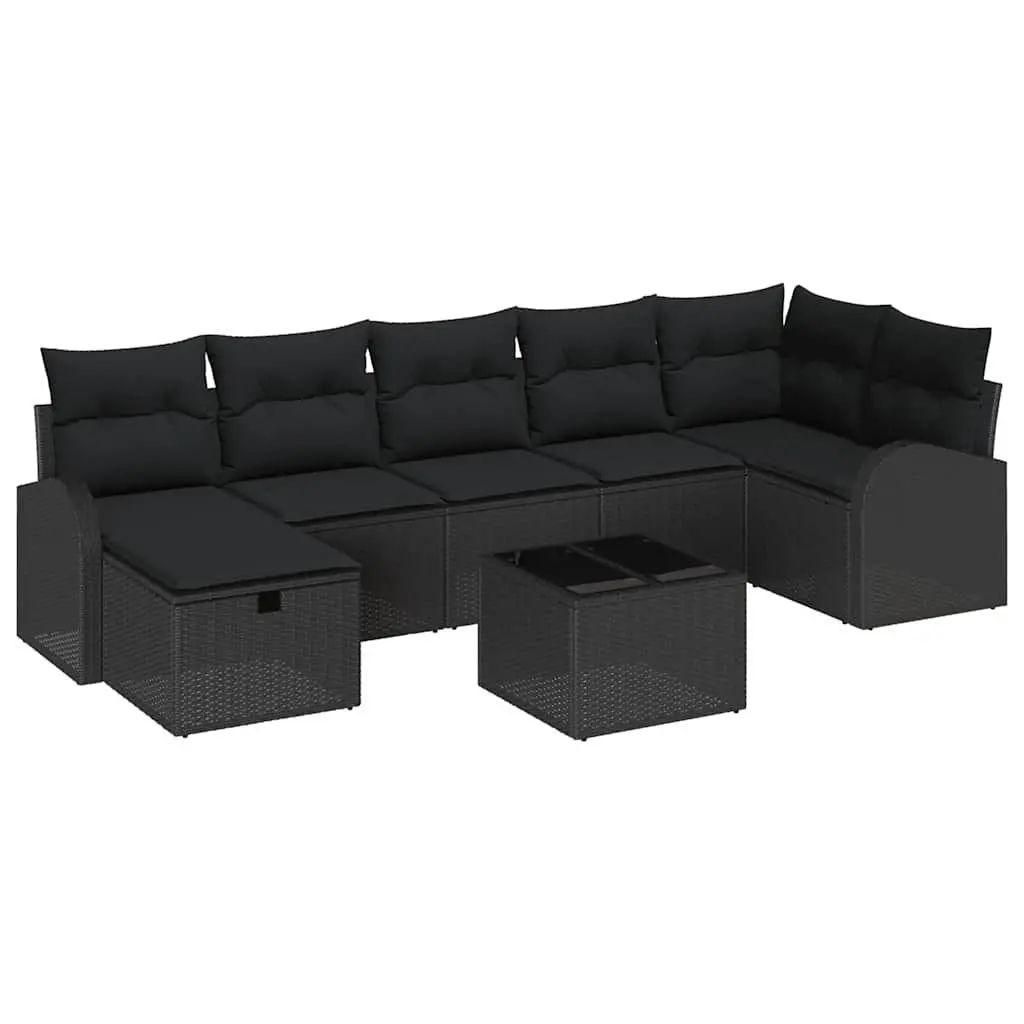 Garden Sofa Set 8 Pieces Modular Outdoor Furniture Black Poly Rattan Lounge