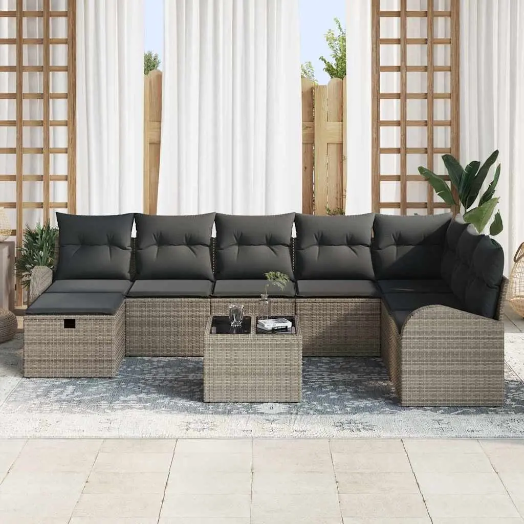 Modular Garden Sofa Set 9 Pieces Outdoor Furniture Flexible Configuration Poly Rattan Solid Acacia Wood
