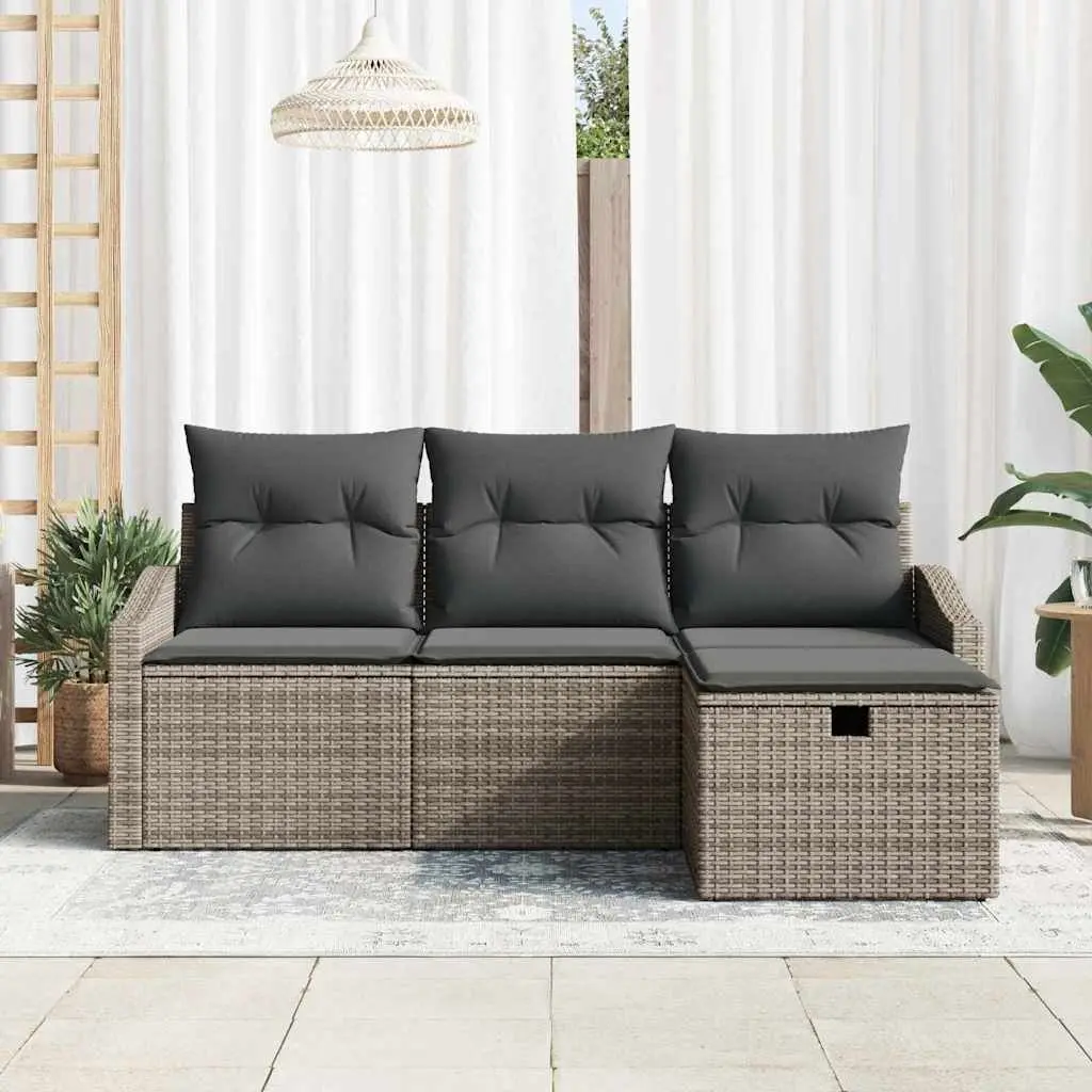 Outdoor Sofa Set 4 Pieces Grey Poly Rattan Garden Furniture Modular Lounge