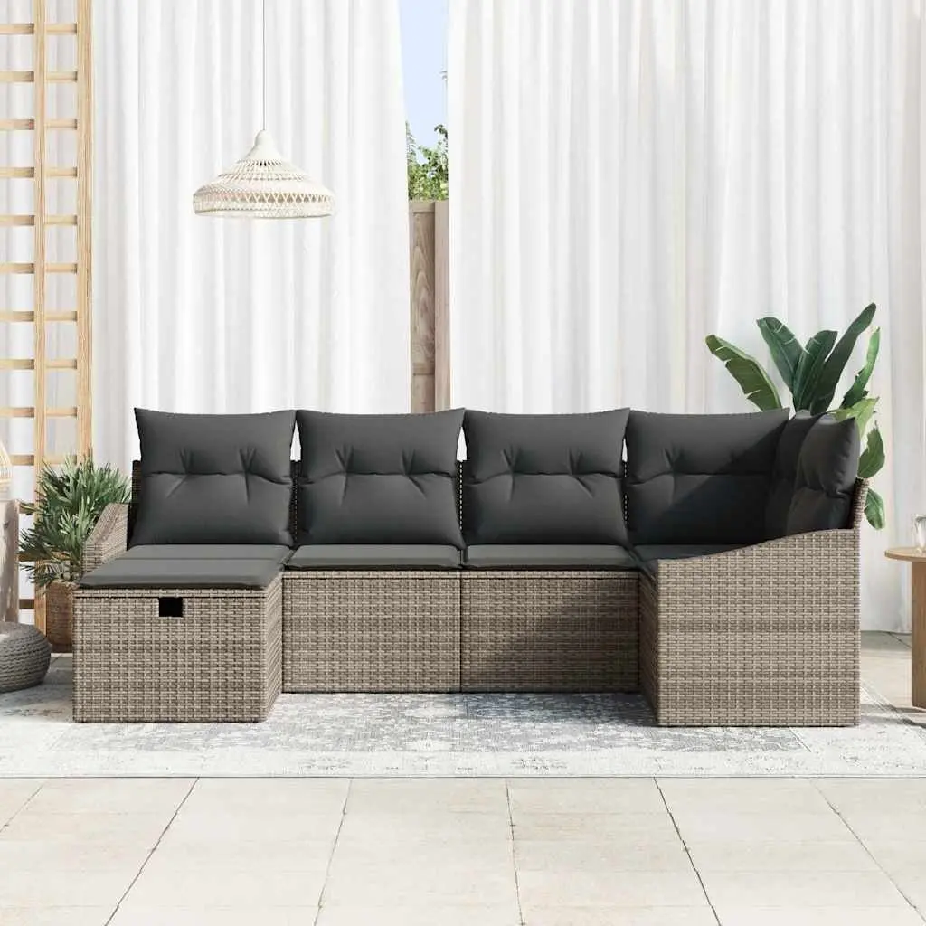 Outdoor Sofa Set 7 Pcs Garden Patio Furniture Grey Poly Rattan with Cushions