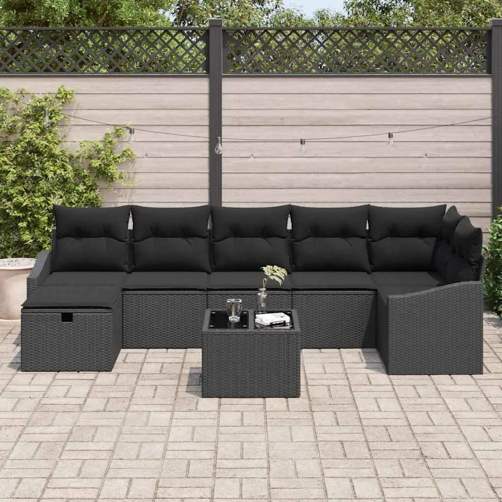 Outdoor Sofa Set 8 Piece Black Poly Rattan Modular Garden Patio Seating Weather Resistant
