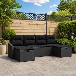 Outdoor Sofa Set 6 Piece Poly Rattan Garden Seating with Cushions Black Modular