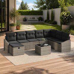 Outdoor Sofa Set 8 Pieces Grey Poly Rattan Garden Patio Modular Seating with