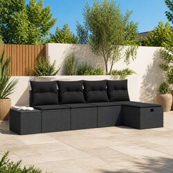 Outdoor Sofa Set 6 Piece Poly Rattan Garden Patio Furniture Black Modular