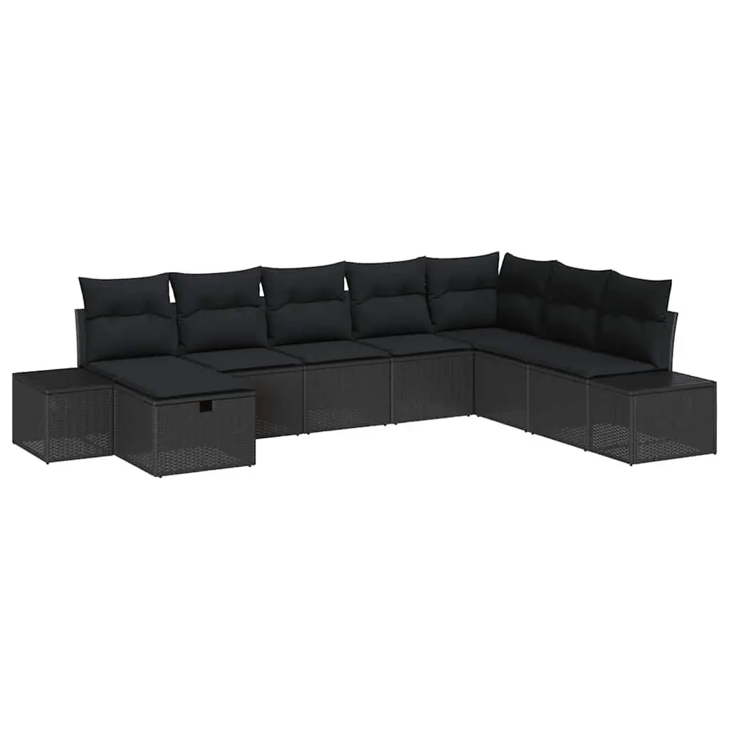 Modular Outdoor Garden Sofa Set 8 Pieces Black Weather-Resistant Rattan Seating with Cushions